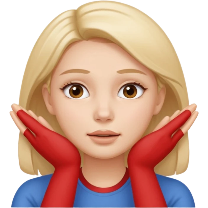 Simple emoji of a woman touching her face with both hands, hands pressing on cheeks and jaw, clear facial exercise with hands, easy to understand, simple icon, no beauty, no makeup, no medical elements
 emoji