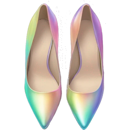 Realistic isolated top view of a pair of pastel iridescent pointed toe high heel shoes. emoji