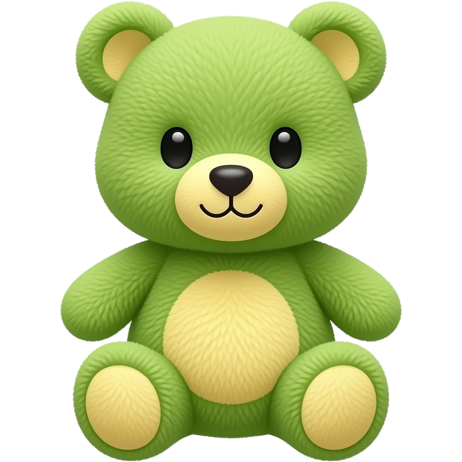 green and yellow a cute teddy bear plushie with soft texture, pastel colors, kawaii aesthetic, 3D renderinspired by Barbie colour palette emoji