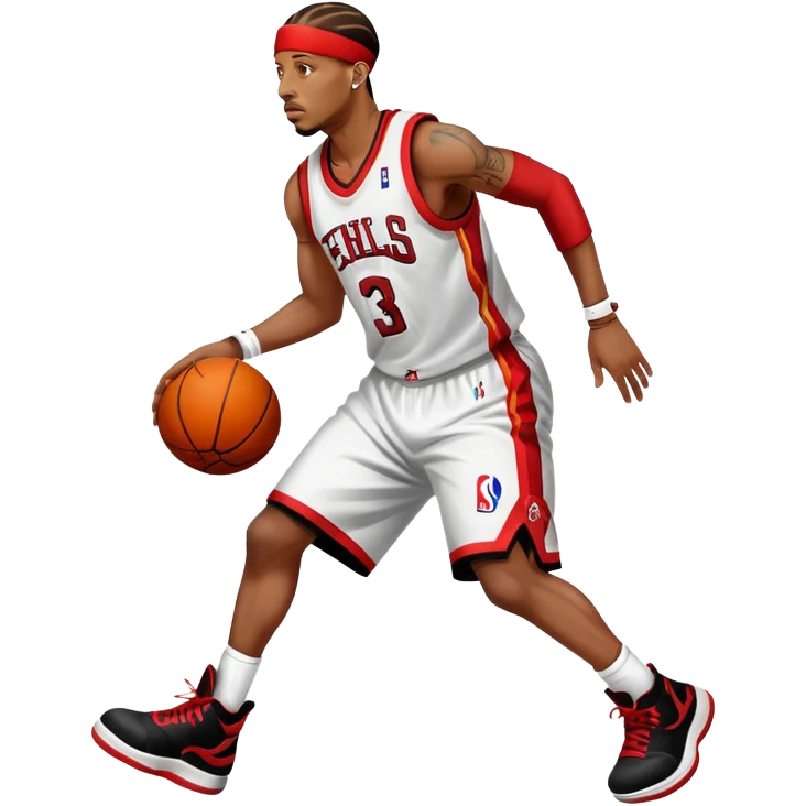 NBA player Allen Iverson full body from the side about to pass a basketball with no backround emoji