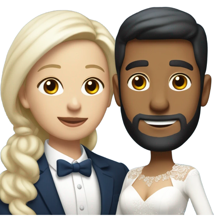 Puerto rican beard short hair with blue hat and navy blue suit getting Married with blond long hair girl with white  wedding dress  emoji