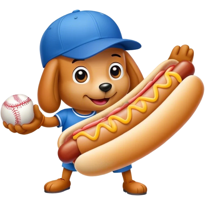 hot dog wearing blue baseball hat emoji