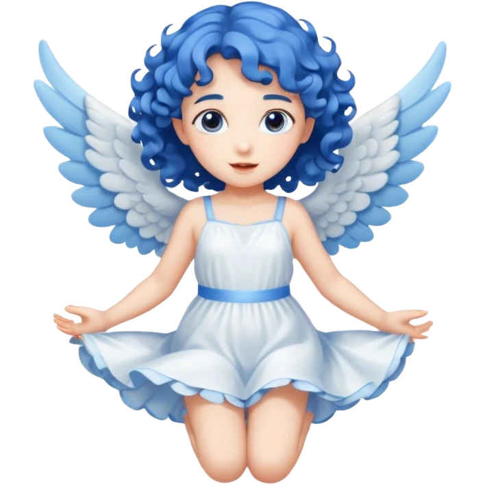 A playful angel girl with short blue curls, fluttering tiny wings as she floats.







 emoji