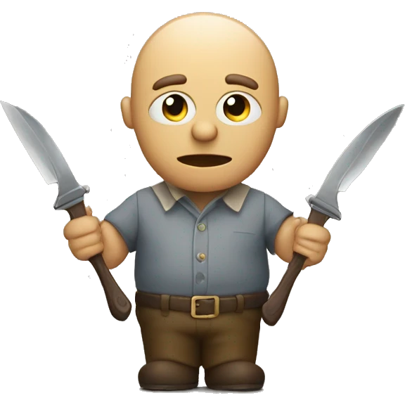 man watching stream with toy knifes in his hands emoji
