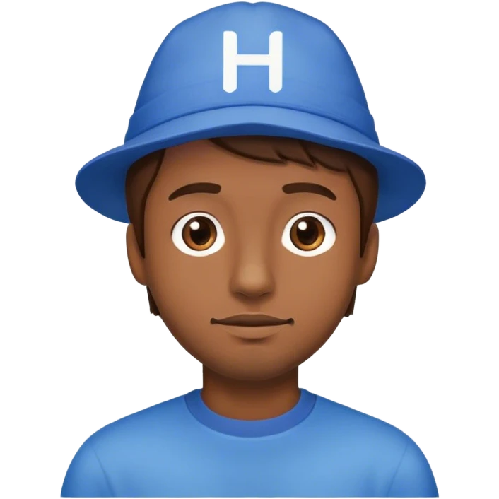 Man with brown hair wearing blue hat with the letter H on it emoji