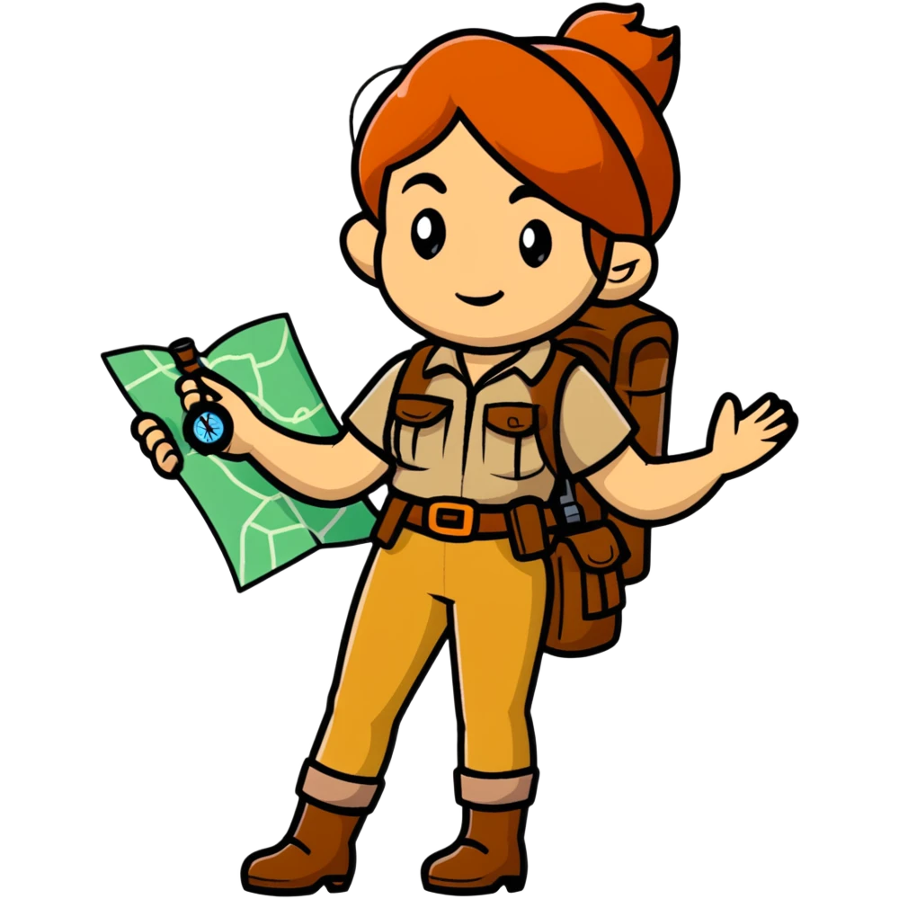 Female wilderness explorer with compass and map, Melissa Backwoods emoji
