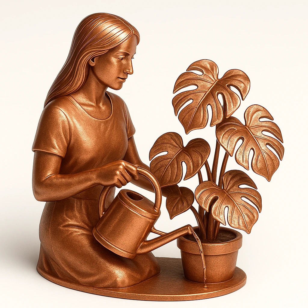 woman watering her monstera plant emoji