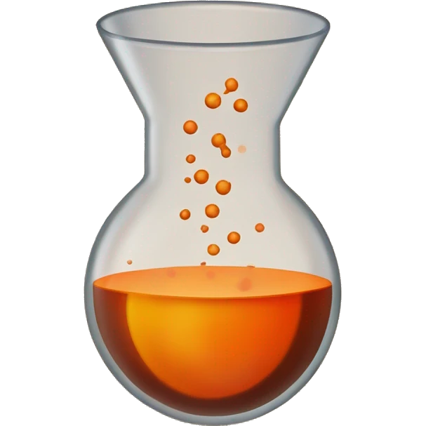 Redish Brown Bromine with an orange aroma in a circular beaker with a tan cork in the top of the beaker emoji