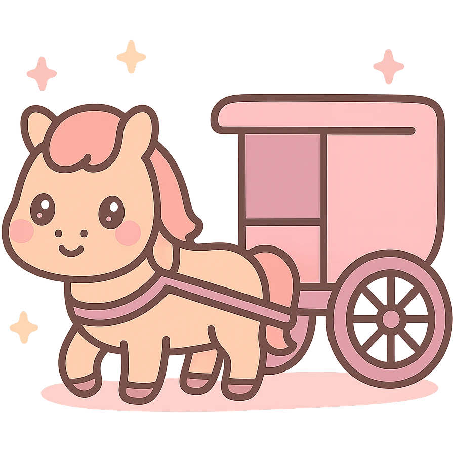 Amish horse and buggy, kawaii style, emoji aesthetic, cute and simple, soft pink color palette, no text emoji