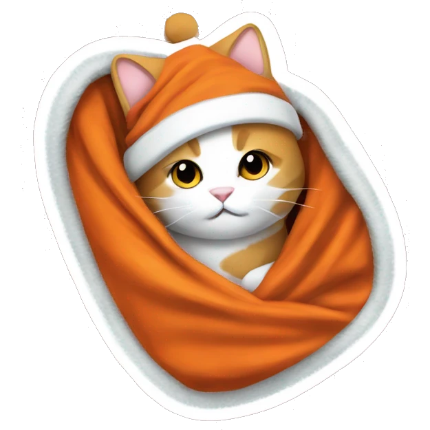Dark orange and white cat wrapped in Christmas blanket  emoji
