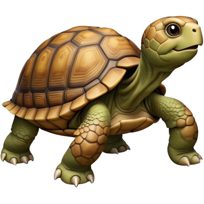 cinematic-tortoise-realistic-full-body-walking-emoji,-sturdy-domed-shell-in-rich-earthy-tones,-thick-scaled-legs-moving-slowly-but-deliberately,-wrinkled-wise-face-peering-ahead-with-calm-determination,-large cute eyes-reflecting-centuries of wisdom emoji