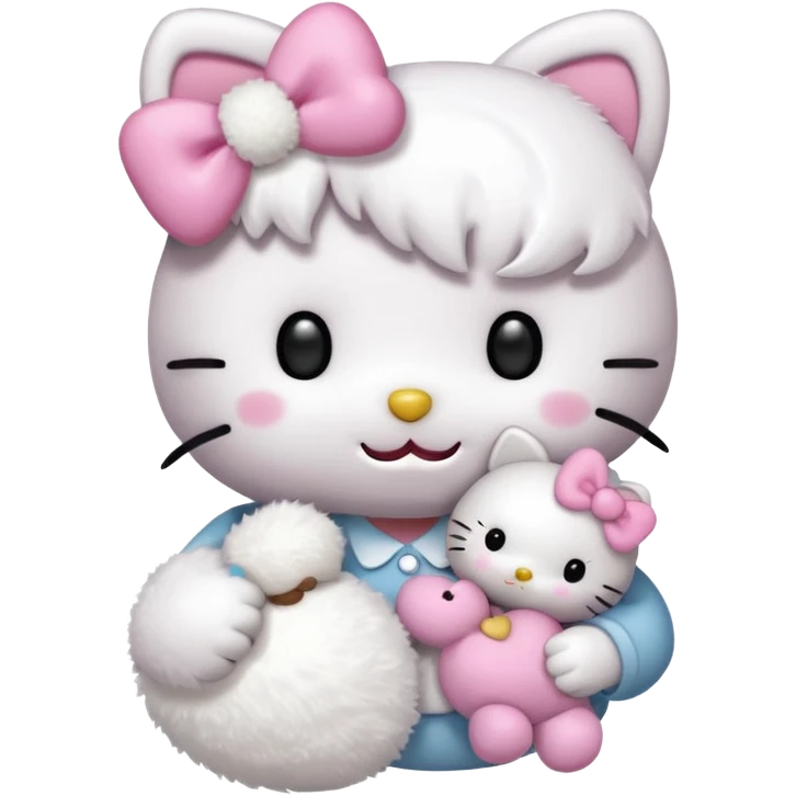 Sleepy hello kitty with a small teddy in her hand emoji