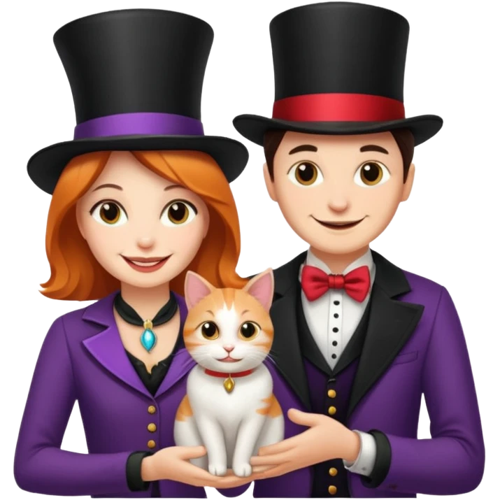 magician couple and their pet cat emoji