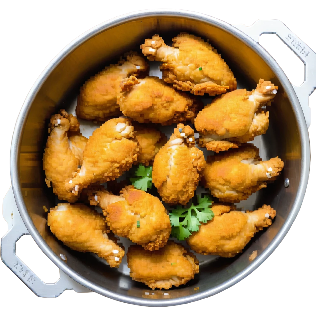 extra crispy golden fried chicken in a silver stainless steel bowl emoji