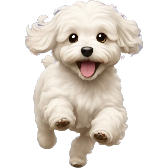 Milky happy maltipoo running and hearts around  emoji