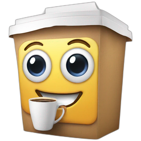 happy video box with a coffee emoji