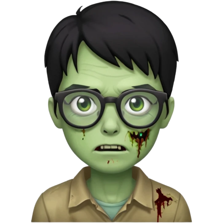 Um zombie com óculos e cabelo preto emoji