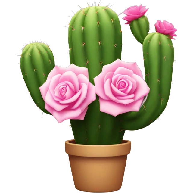 Cactus with light pink rose  emoji