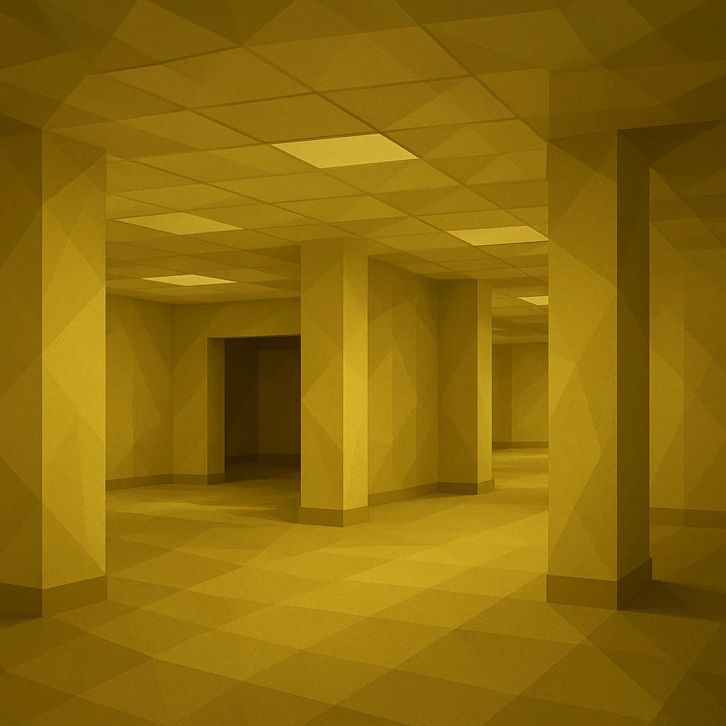 the backrooms, endless yellow rooms, eerie, liminal, low-poly polygonal style emoji