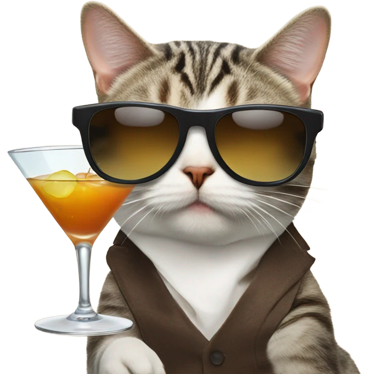 Cat eating duck breast with sunglasses on and a martini on the side emoji
