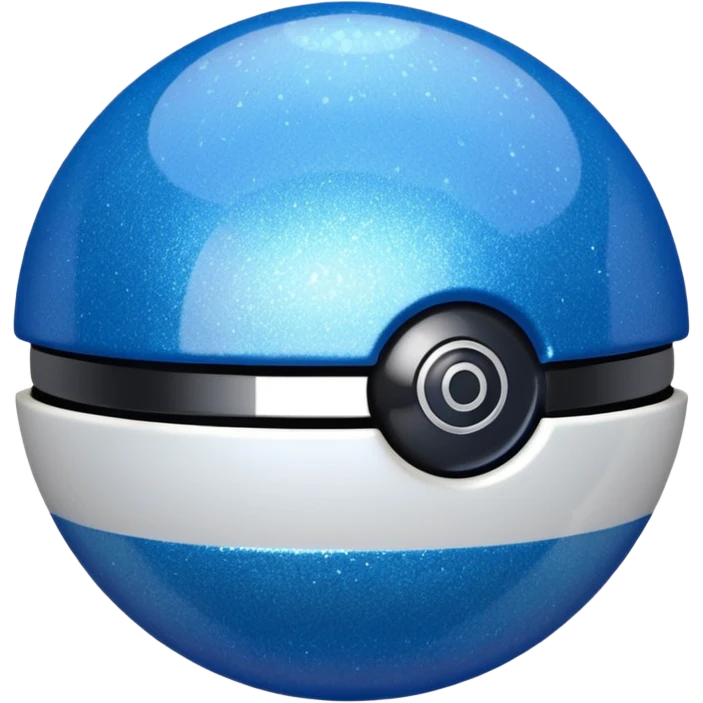 blue pokeball emoji, top half is a more saturated blue, bottom half is white, black stripe, with a white sheen, with a pearlescent finish, with a glitter sparkle effect emoji