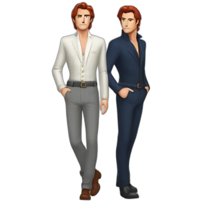 Alain delon sleek space outfit blue eyes red hair full body emoji
