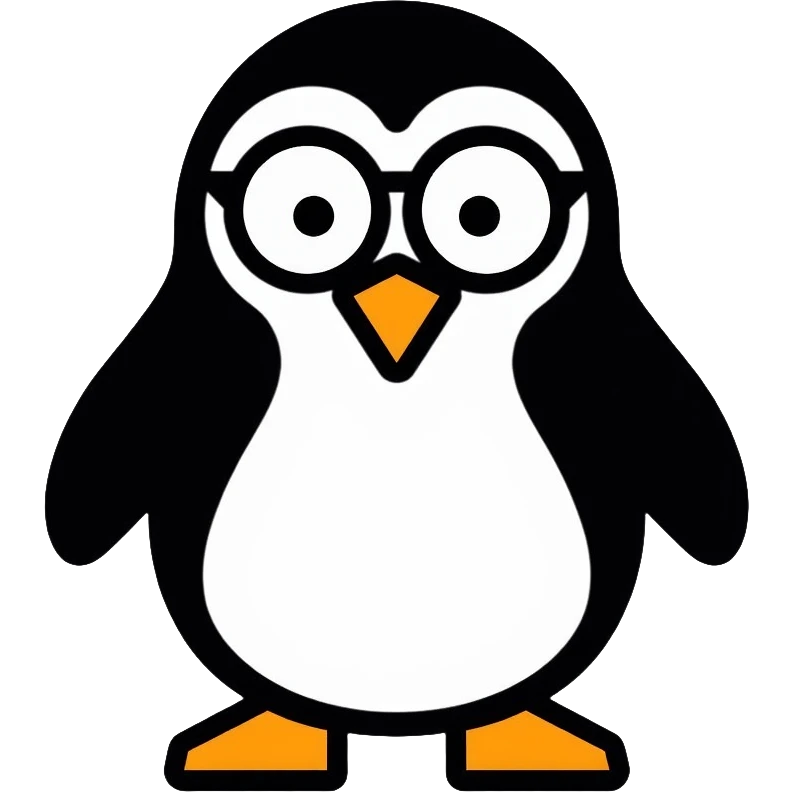 penguin head with round glasses, cute, smart looking emoji