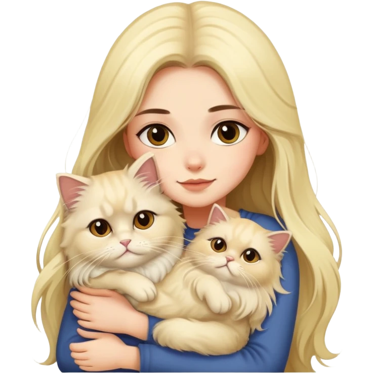 pretty girl with dark long hair hugging her blonde fluffy persian cat  emoji