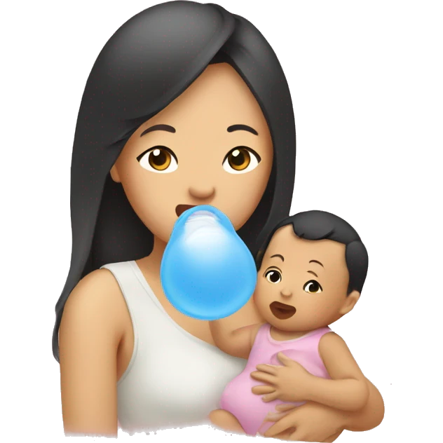 Asian woman gives her baby a pacifier emoji