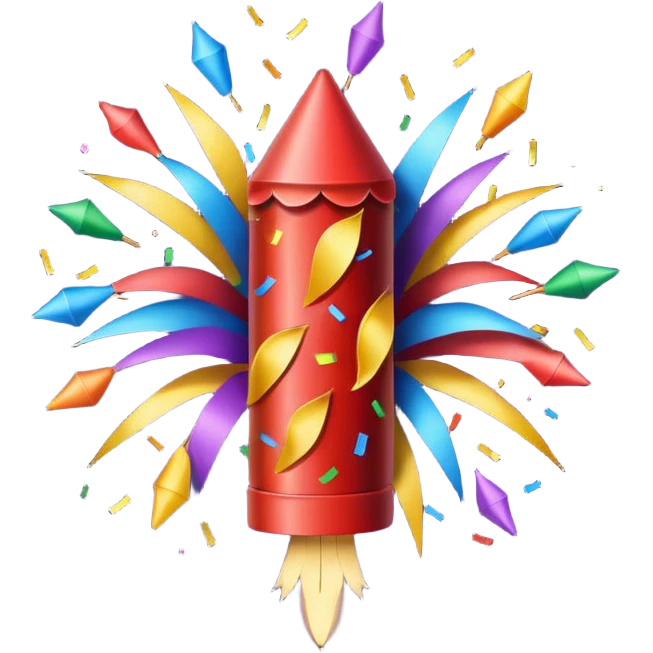colorful firecracker for the birthday party, simple and cute design, ios emoji style, with few confetti image. emoji