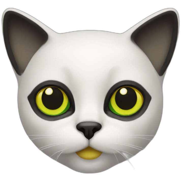 cat black face, white chin yellow green eyes emoji