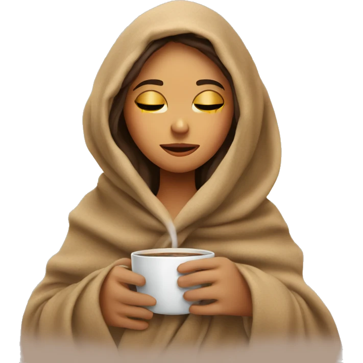 girl inside a blanket sipping coffee eyes closed emoji
