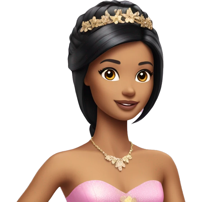 Attractive Barbie short black hair tan fairy princess emoji