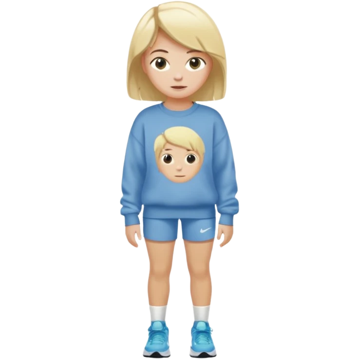  Ein Mädchen mit kurz blonden Haaren einer Baggyhose einen langen Pullover und Nike Schuhe emoji