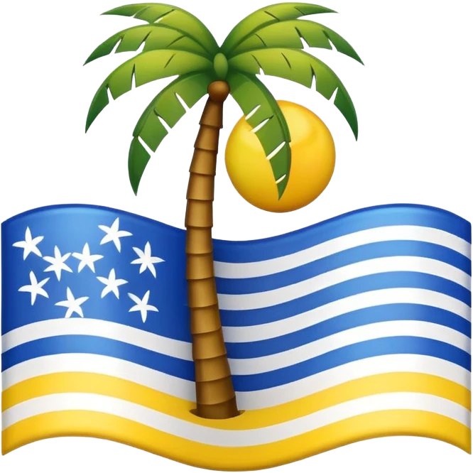 flag with blue white and yellow vertical stripes palm tree emblem in the center wavy appearance in Apple emoji style emoji