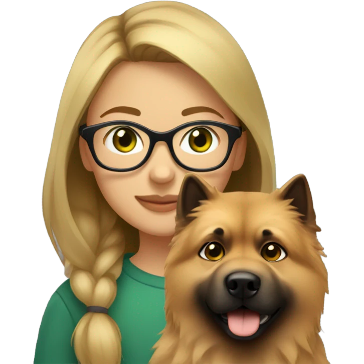 Brown light hair Girl aux Green eyes with glasses Green eyes and eurasier dog  emoji