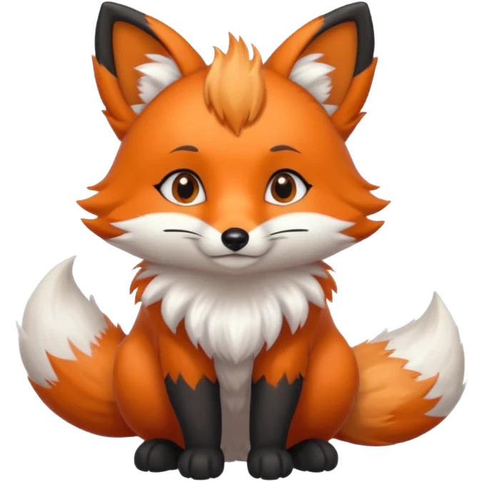 Floofy the Creampuff fox blackish gray fur color chubby Black paws orange color 3 tailsCrystals on the head, tails and Back emoji