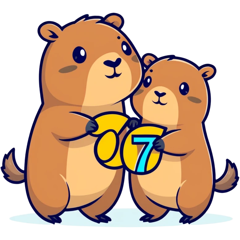 Capybara holding the number 6 and 7 in hands emoji