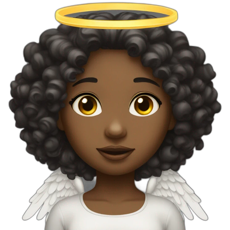 curly headed black girl with halo above her head and angel wings emoji