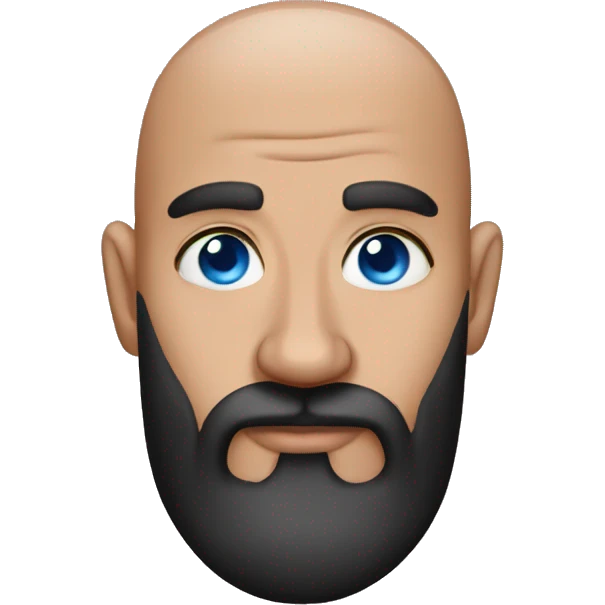 Bald man with blue eyes black beard and heart tattoo under eye emoji