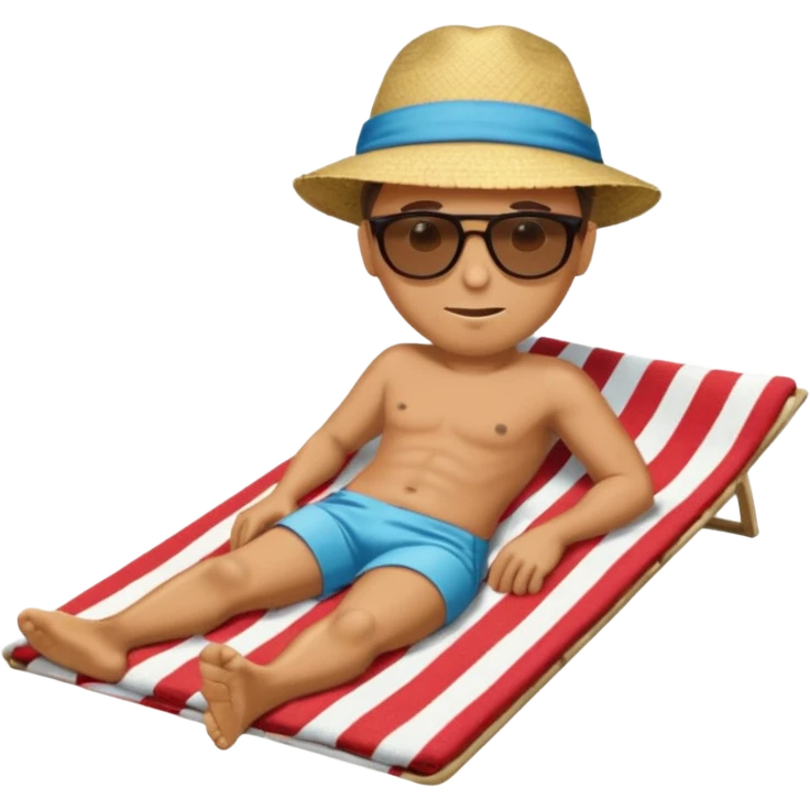 
Man enjoying himself lying on a towel on a beach emoji