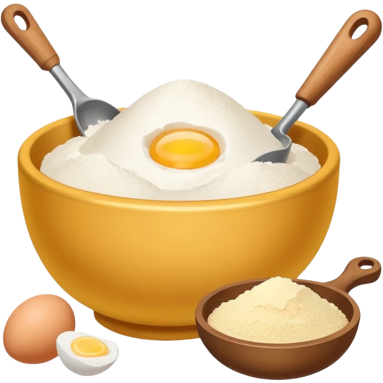 baking ingredients next to a mixing bowl emoji