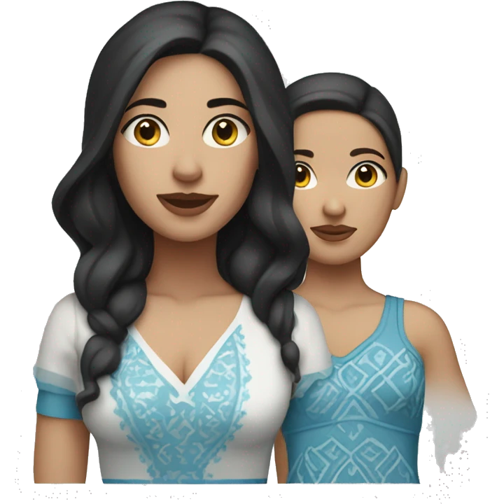 Woman with dark hair and white skin and blue morrocan dress emoji
