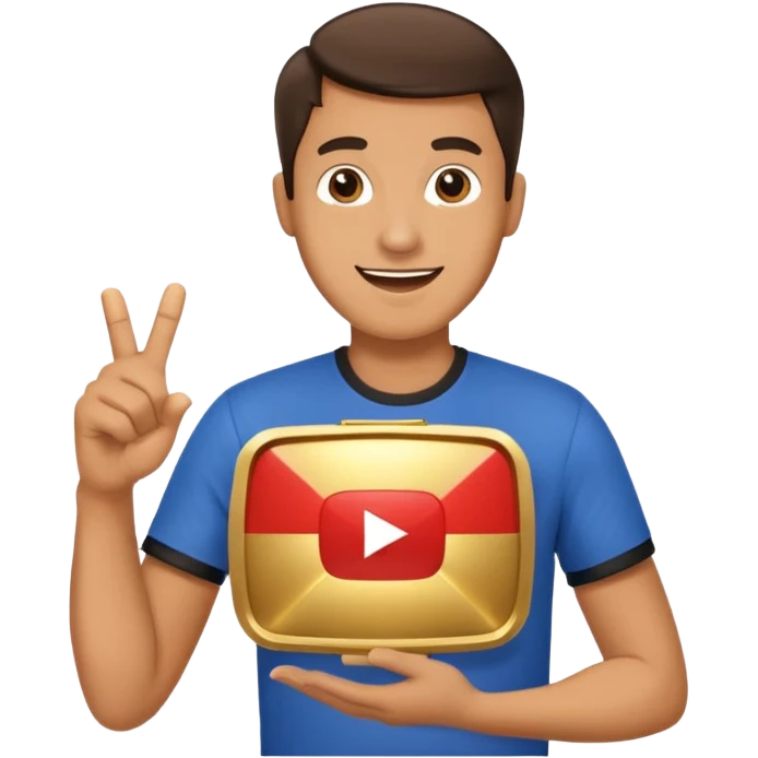 a happy man holding youtube golden play button emoji