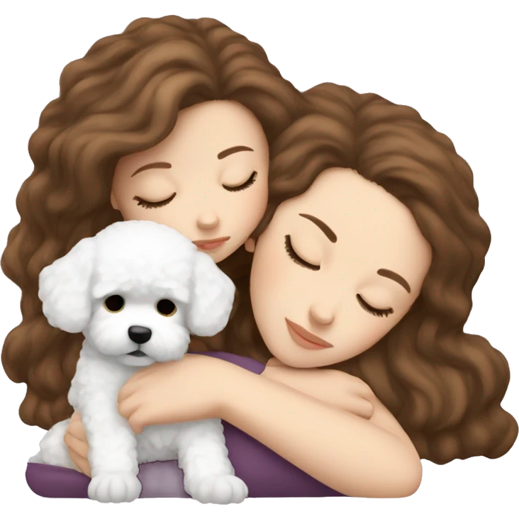 White girl brown hair sleeping with Mini Bichon emoji