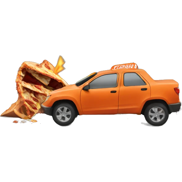 Car crashing into little caesars pizza place building emoji