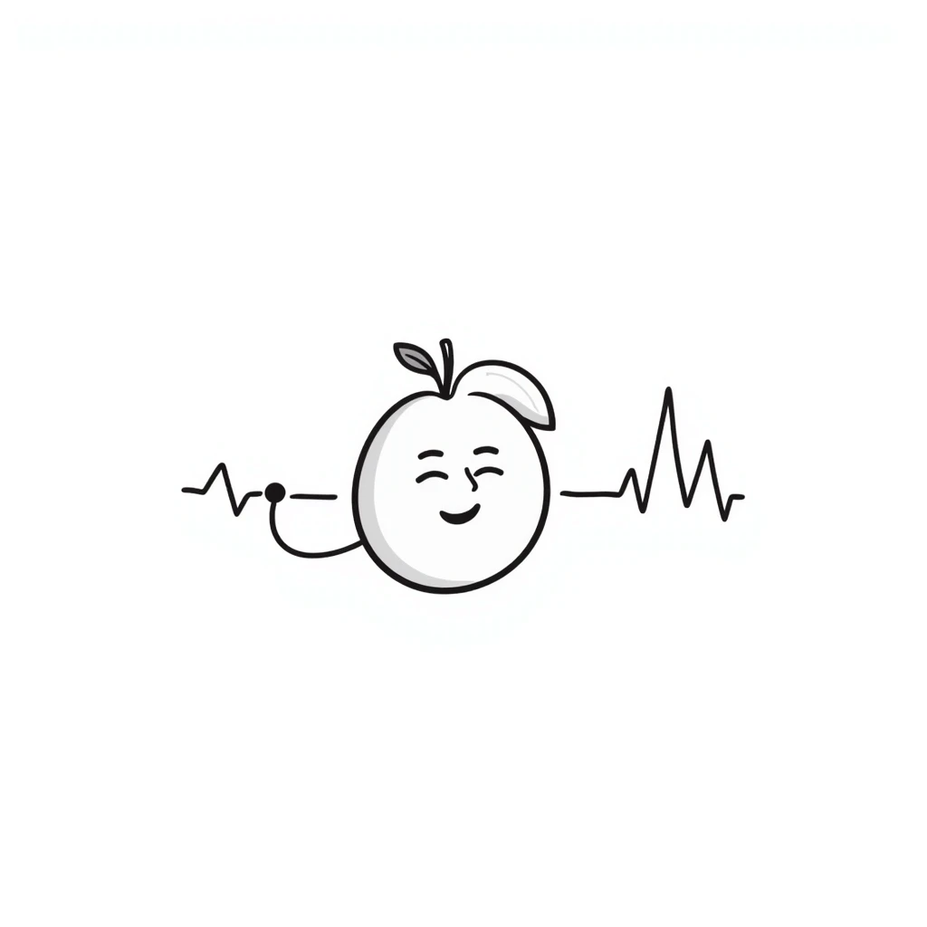 hand-drawn peach emoji with heartbeat monitor line emoji