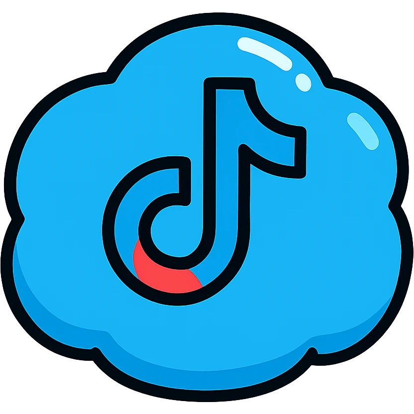 chubby blue TikTok icon with thick black contours, strong shadows, shiny highlights, soft juicy outlined style with rounded edges, no background emoji