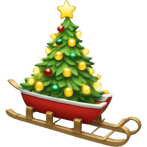 Lighted Christmas tree on a sled emoji