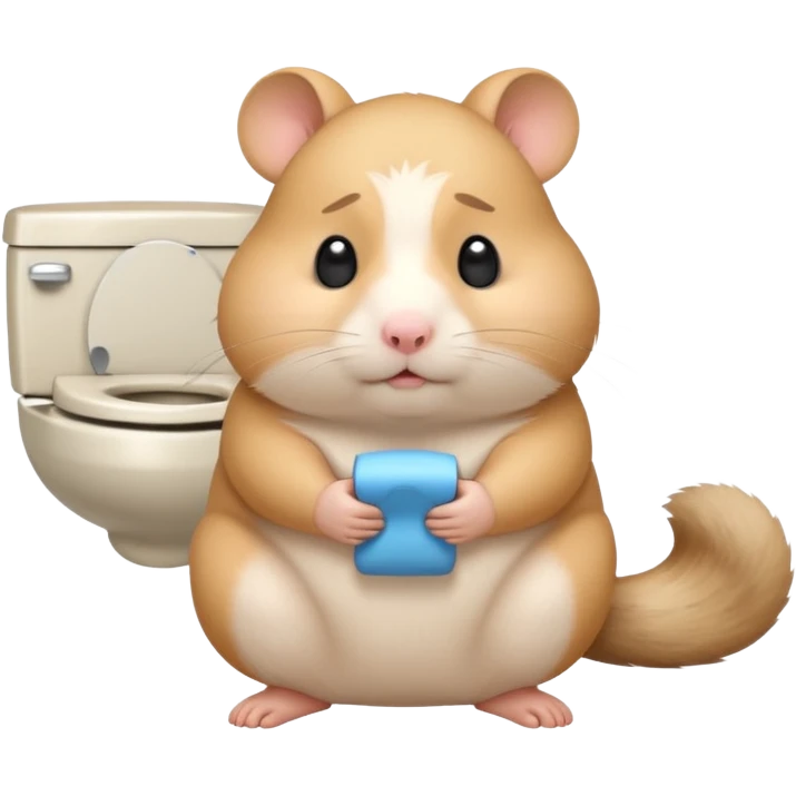 Cute chubby cartoon-style hamster sitting on toilet pooping looking guilty emoji